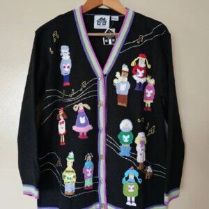 NWT VTG Storybook Knits Holiday Cardigan Sweater L Embroidered Festive 90s Retro